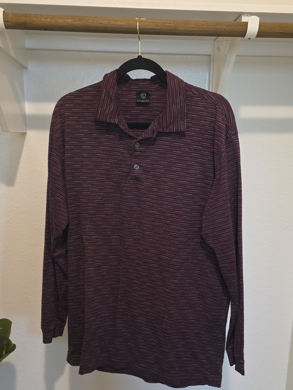 Vintage Nike Golf Men's Long Sleeve Polo Shirt - Burgundy Stripe